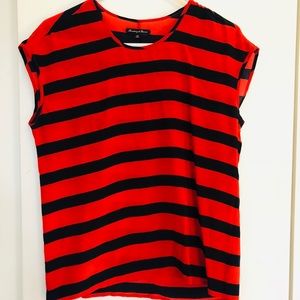 Madewell 100% Silk Tee XS Navy & Red Stripe